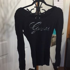 Guess Black sweater size Medium Rhinestone Logo!
